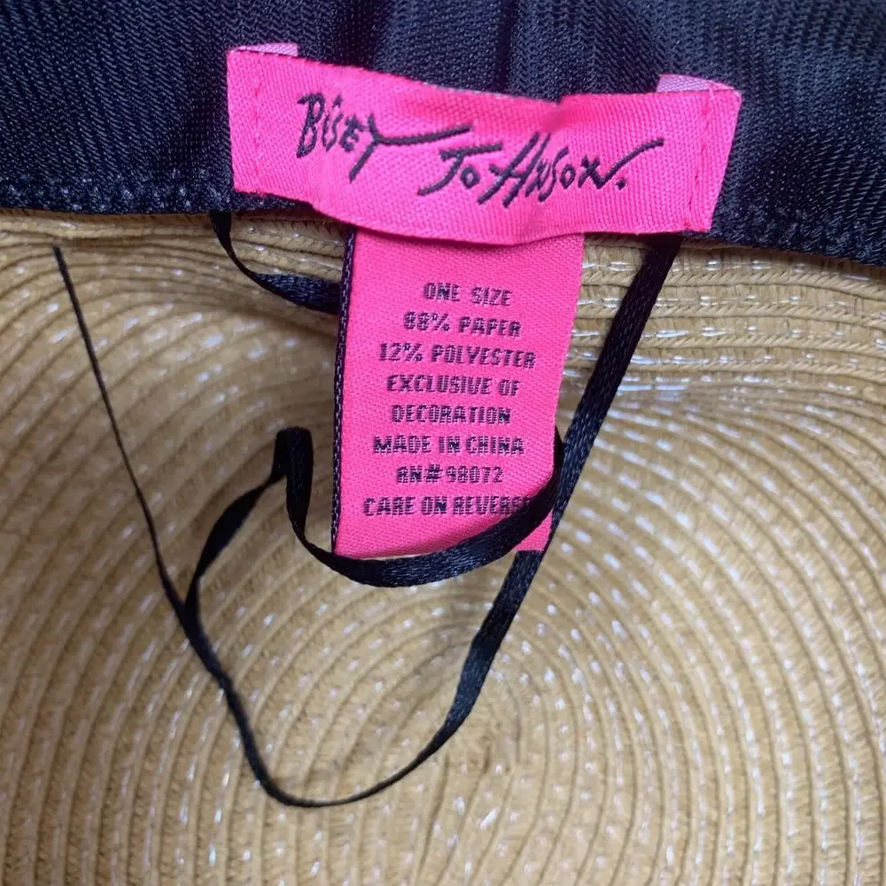 Betsey Johnson Rainbow Ribbon Floppy Sun Hat Wide Brim Straw Beach O/S Adjusts